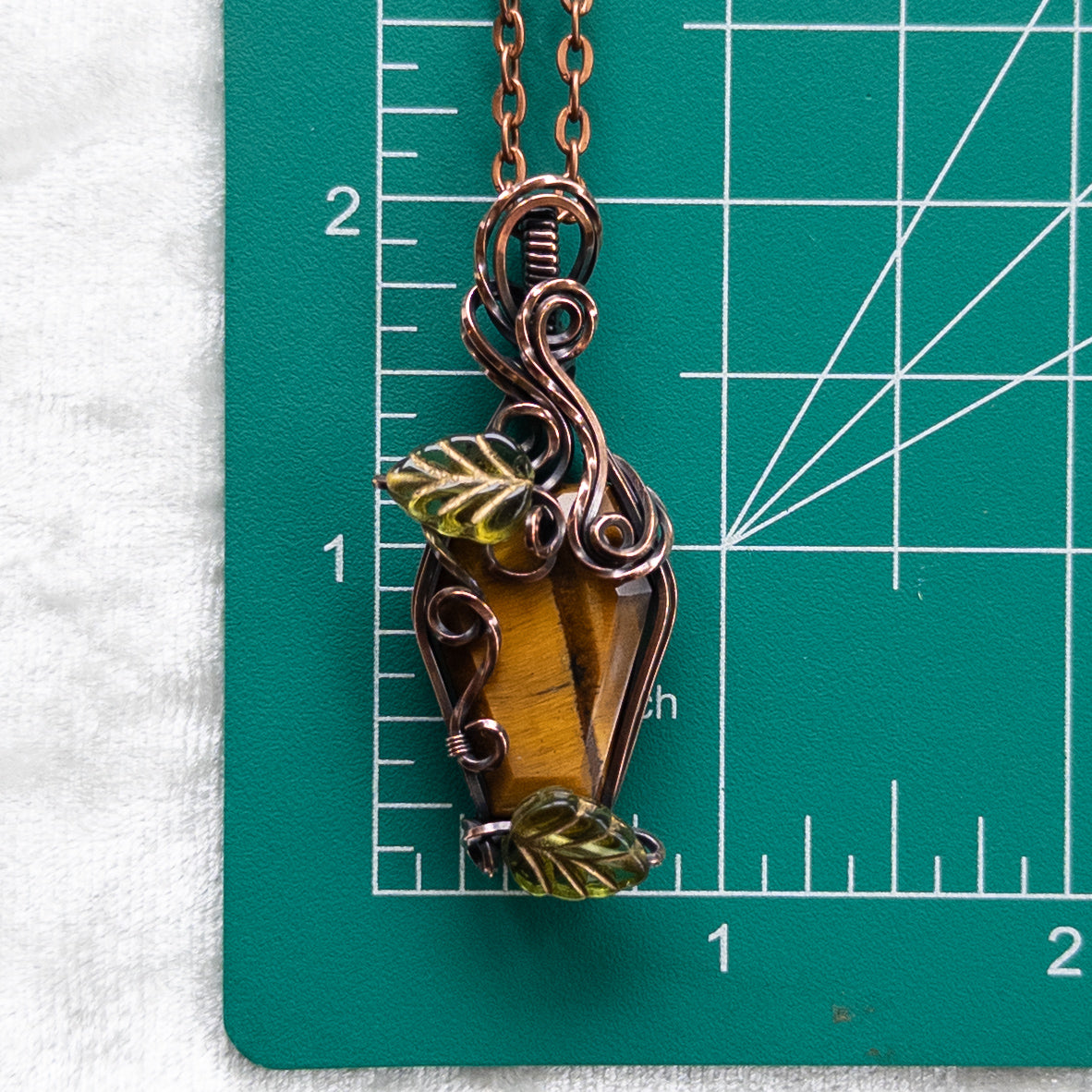 Tiger’s Eye Coffin & Leaves Antiqued Copper Pendant