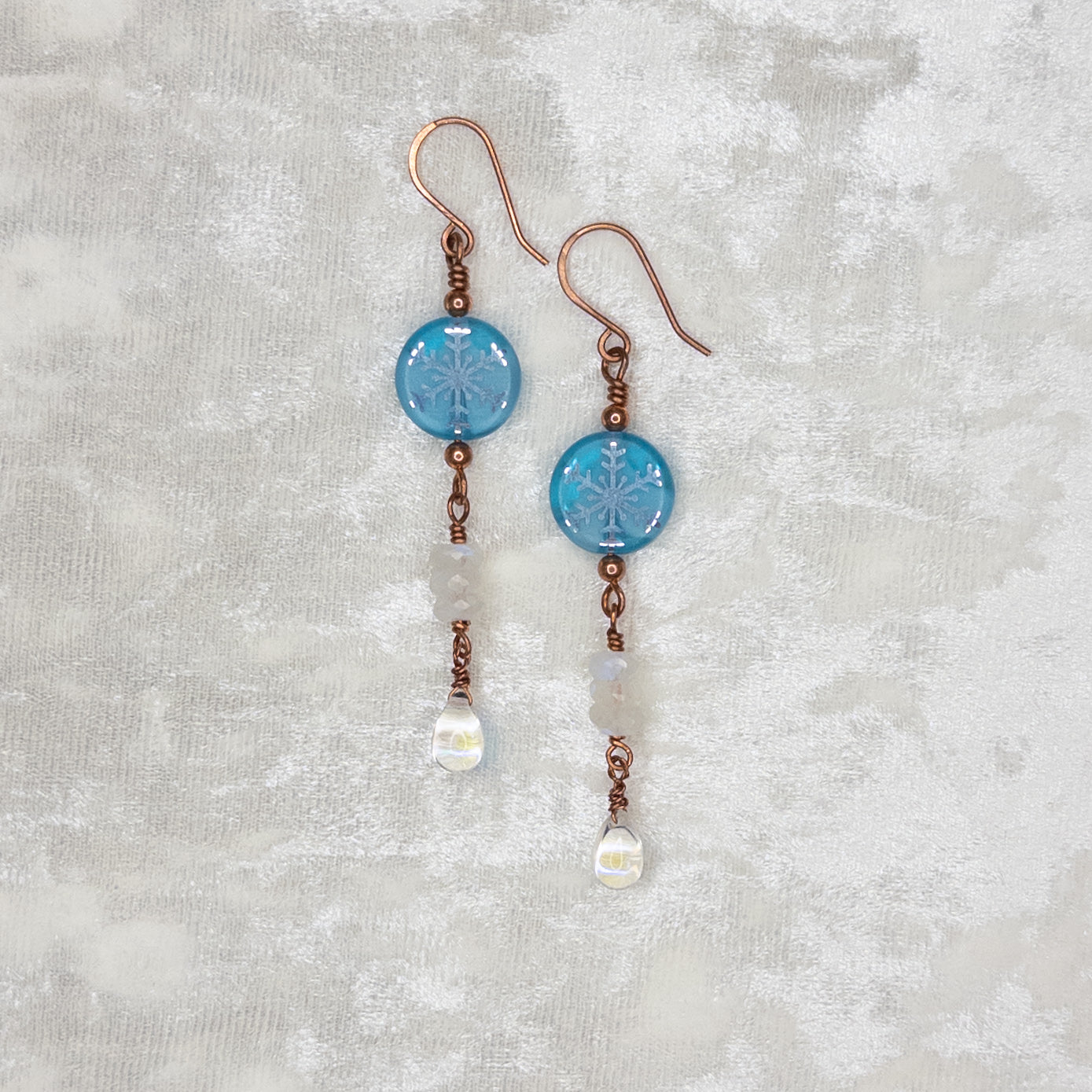 Snowflake, Moonstone, & Droplet Dangle Earrings