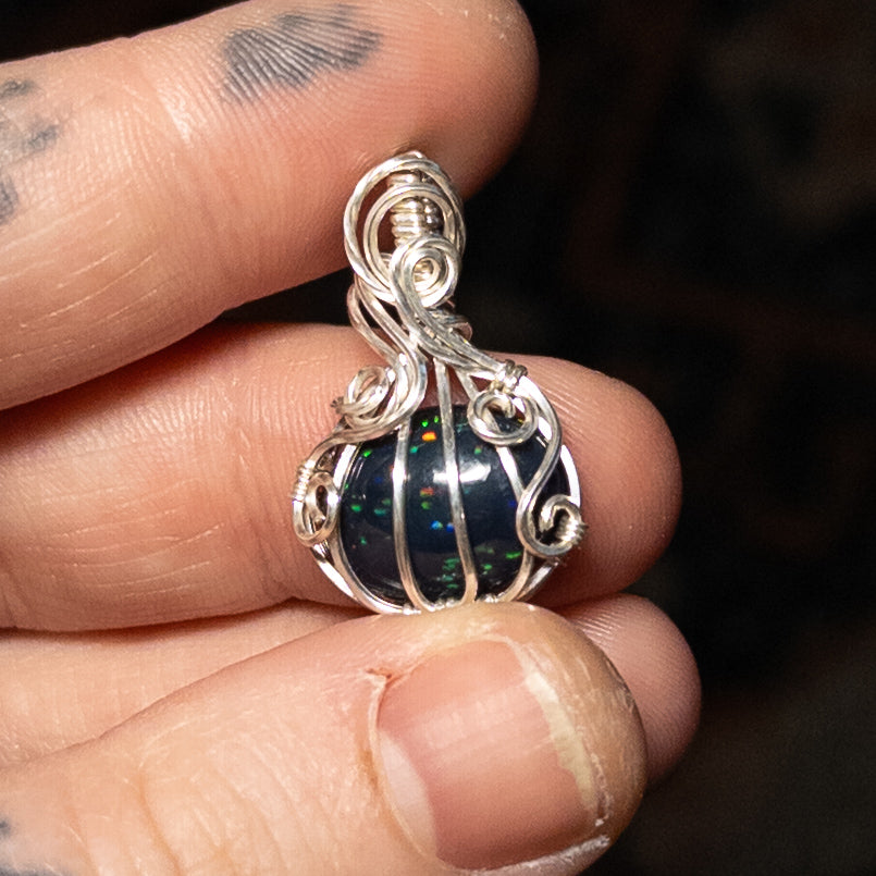 4.6 Carat Black Ethiopian Opal Pumpkin Pendant in Solid Sterling Silver