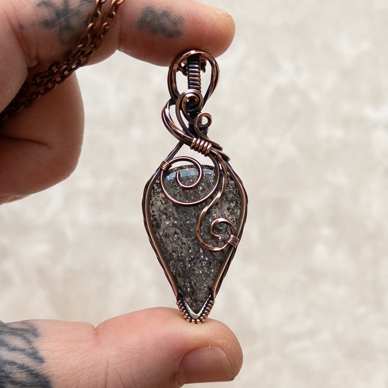 “Black Sunstone” Antiqued Copper Pendant