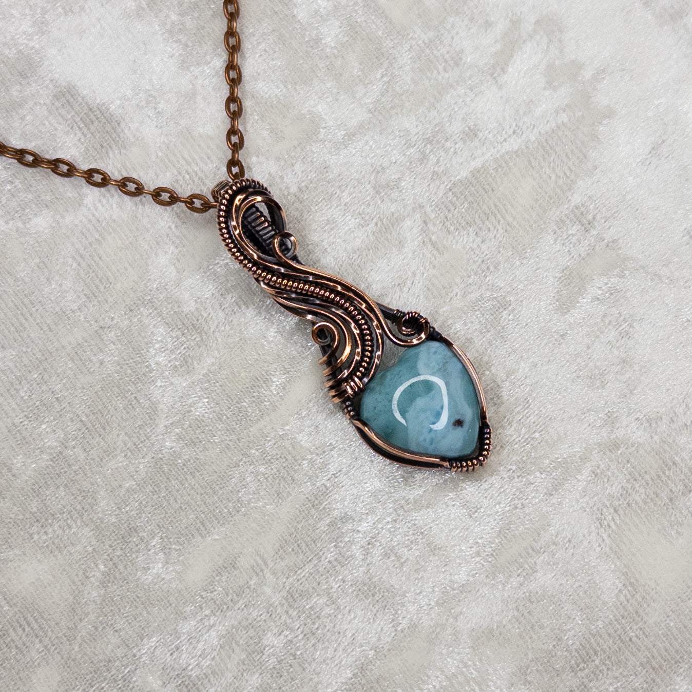 Larimar Heart Antiqued Copper Pendant