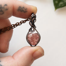 Load image into Gallery viewer, Mini Strawberry Quartz Heart &amp; Copper Wrapped Pendant - D
