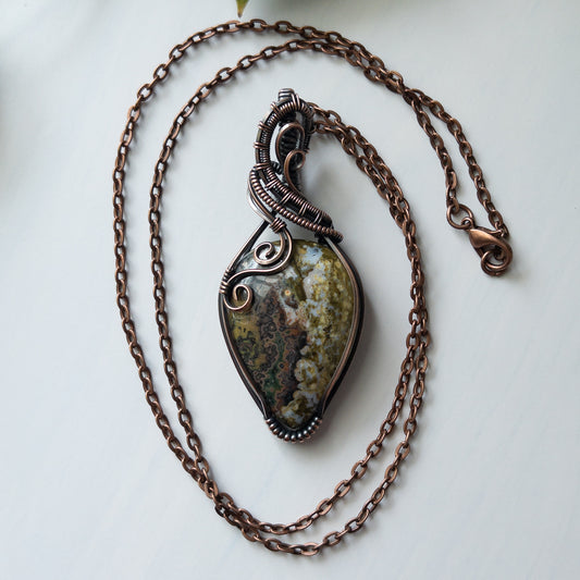 Ocean Jasper Copper Woven & Wrapped Pendant