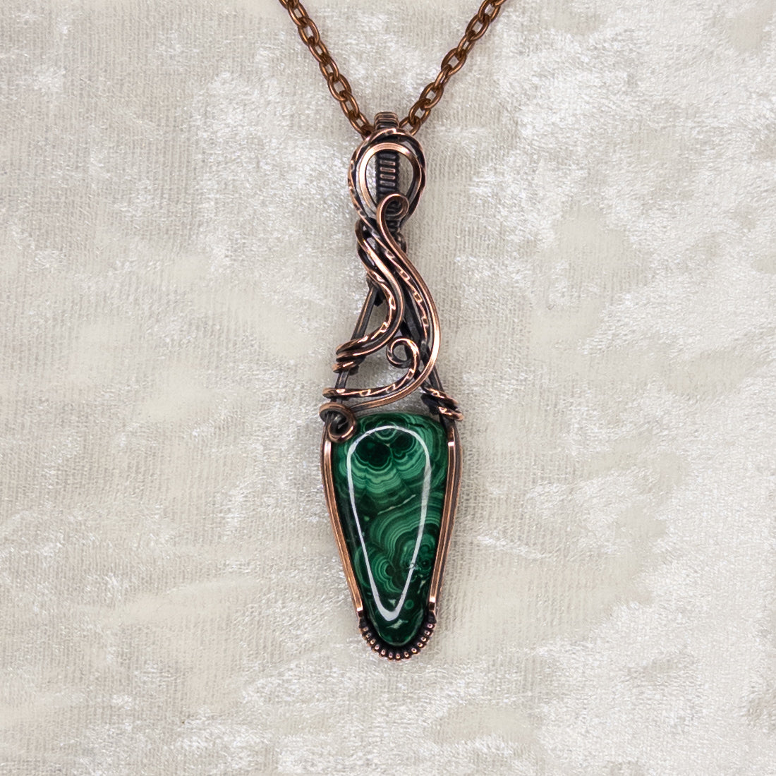 “Blossom” Malachite Antiqued Copper Pendant