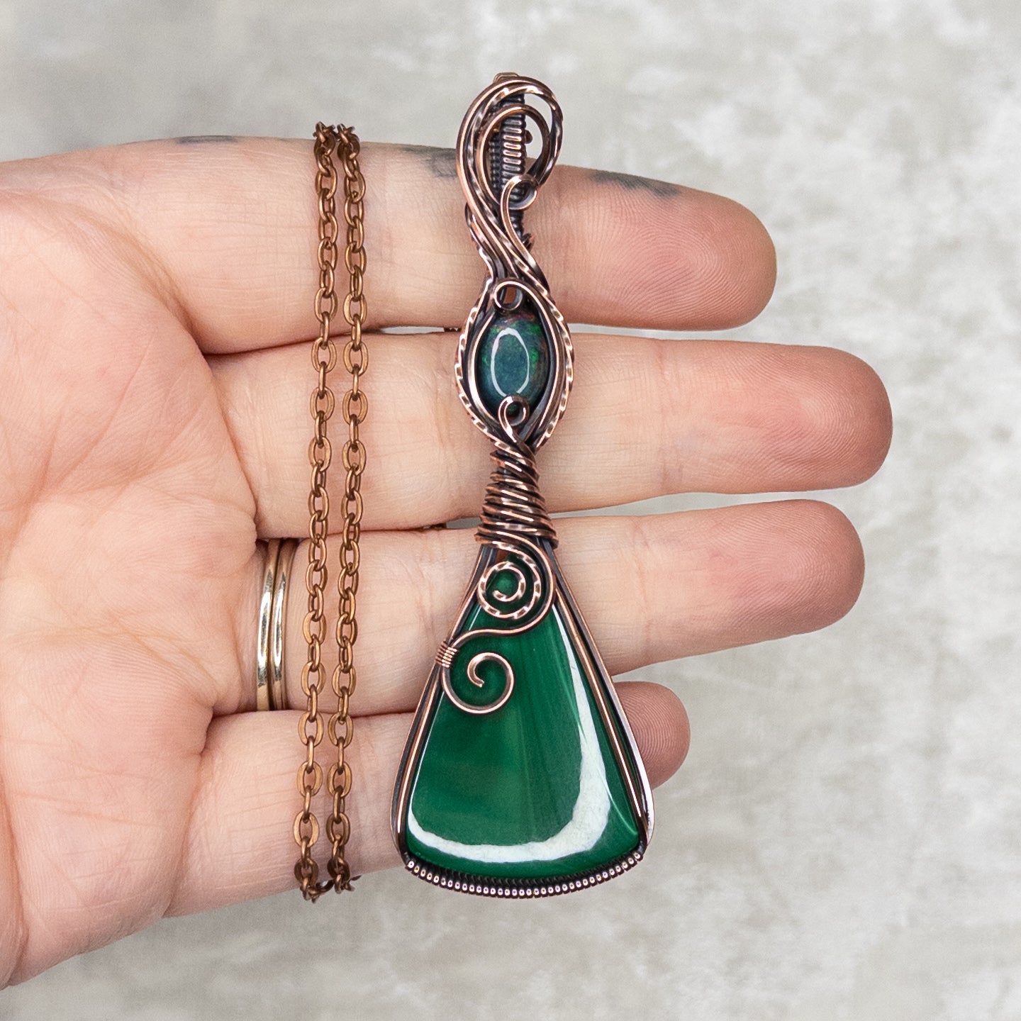 Malachite & Smoked Opal Antiqued Copper Pendant
