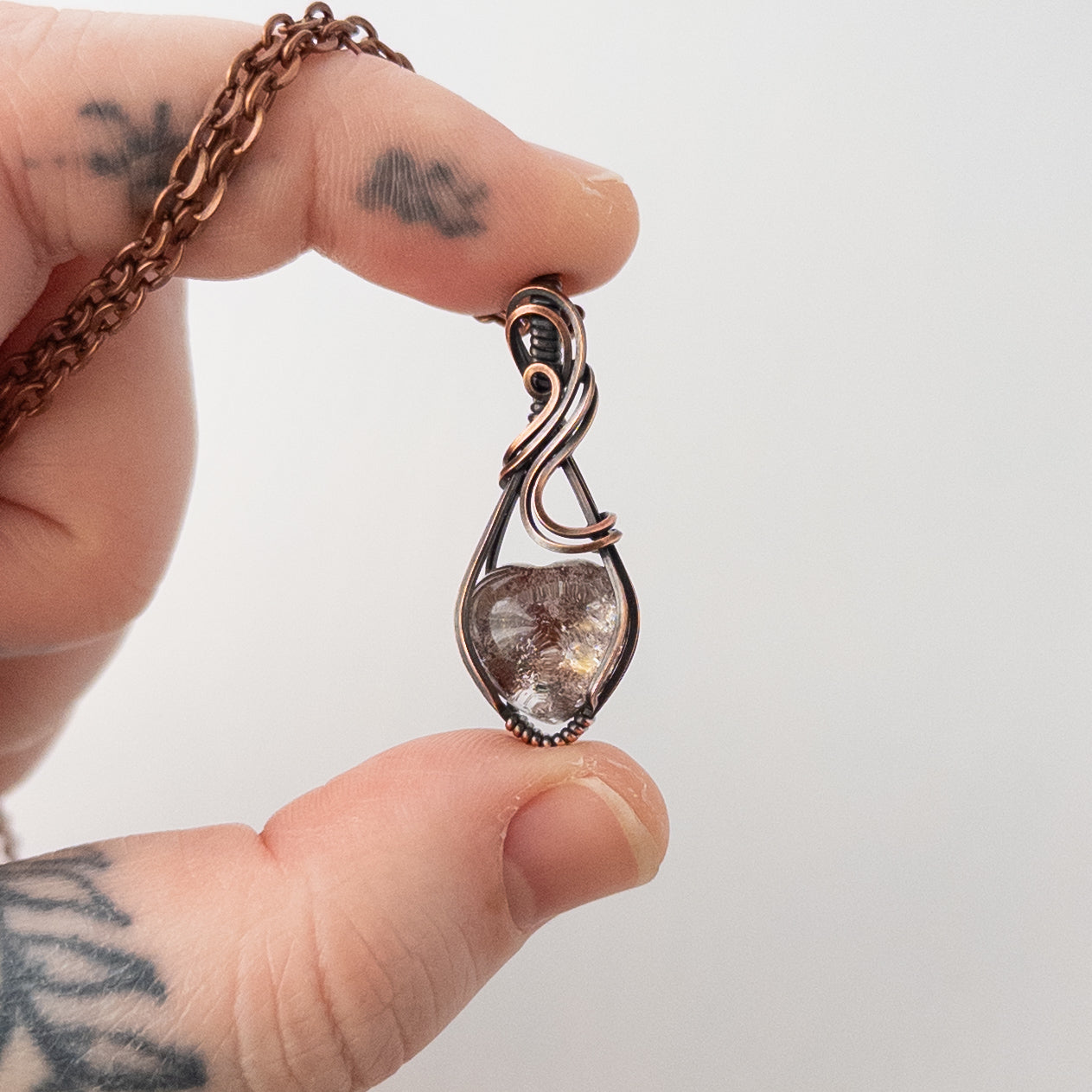 Garden Quartz Heart Copper Wrapped Pendant