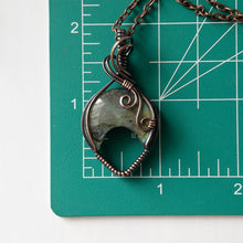 Load image into Gallery viewer, Labradorite Inverted Moon &amp; Copper Wrapped Pendant
