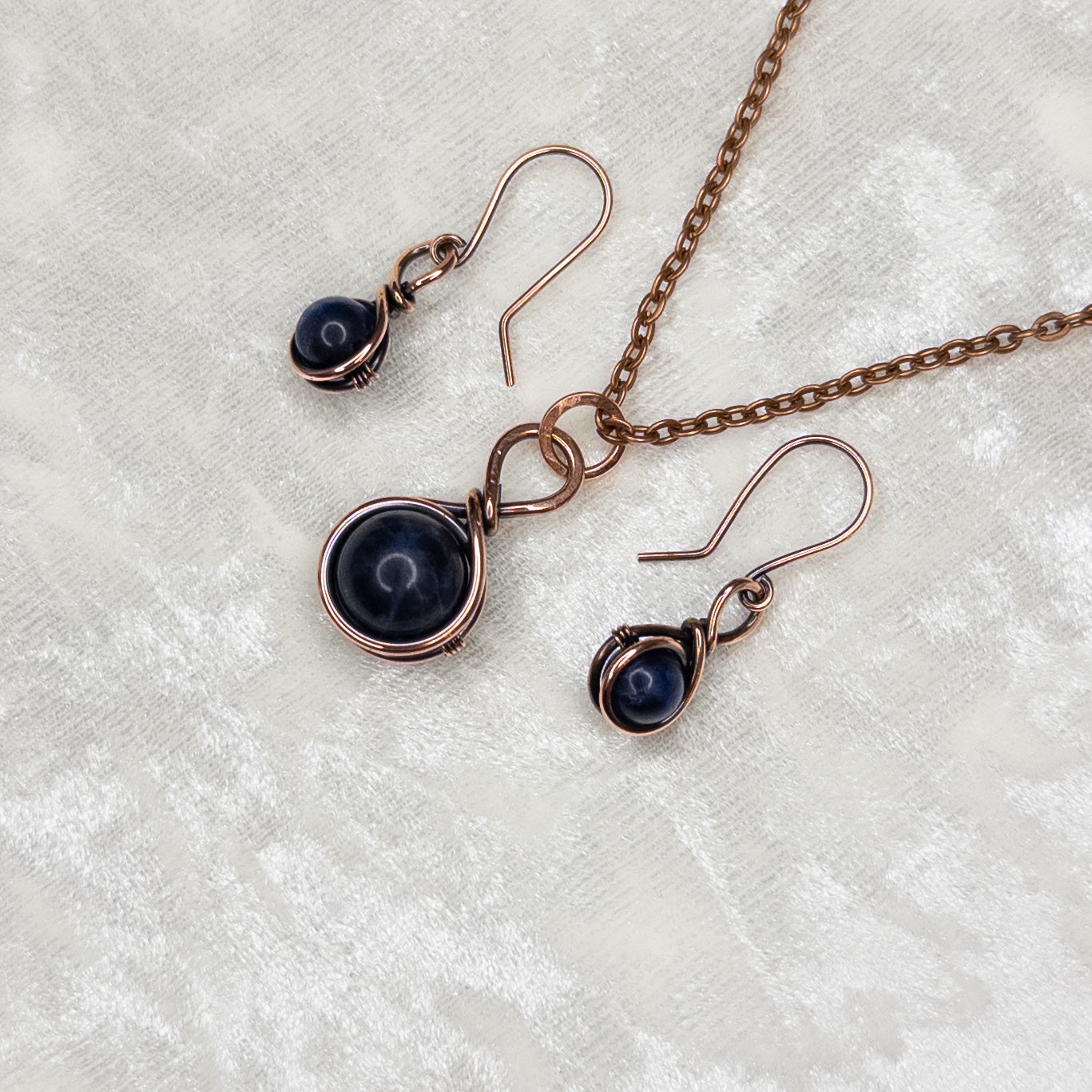 Drops of Sodalite Antiqued Copper Necklace & Earring Set