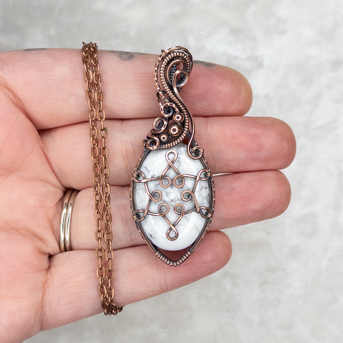 Howlite Snowflake Antiqued Copper Pendant - C