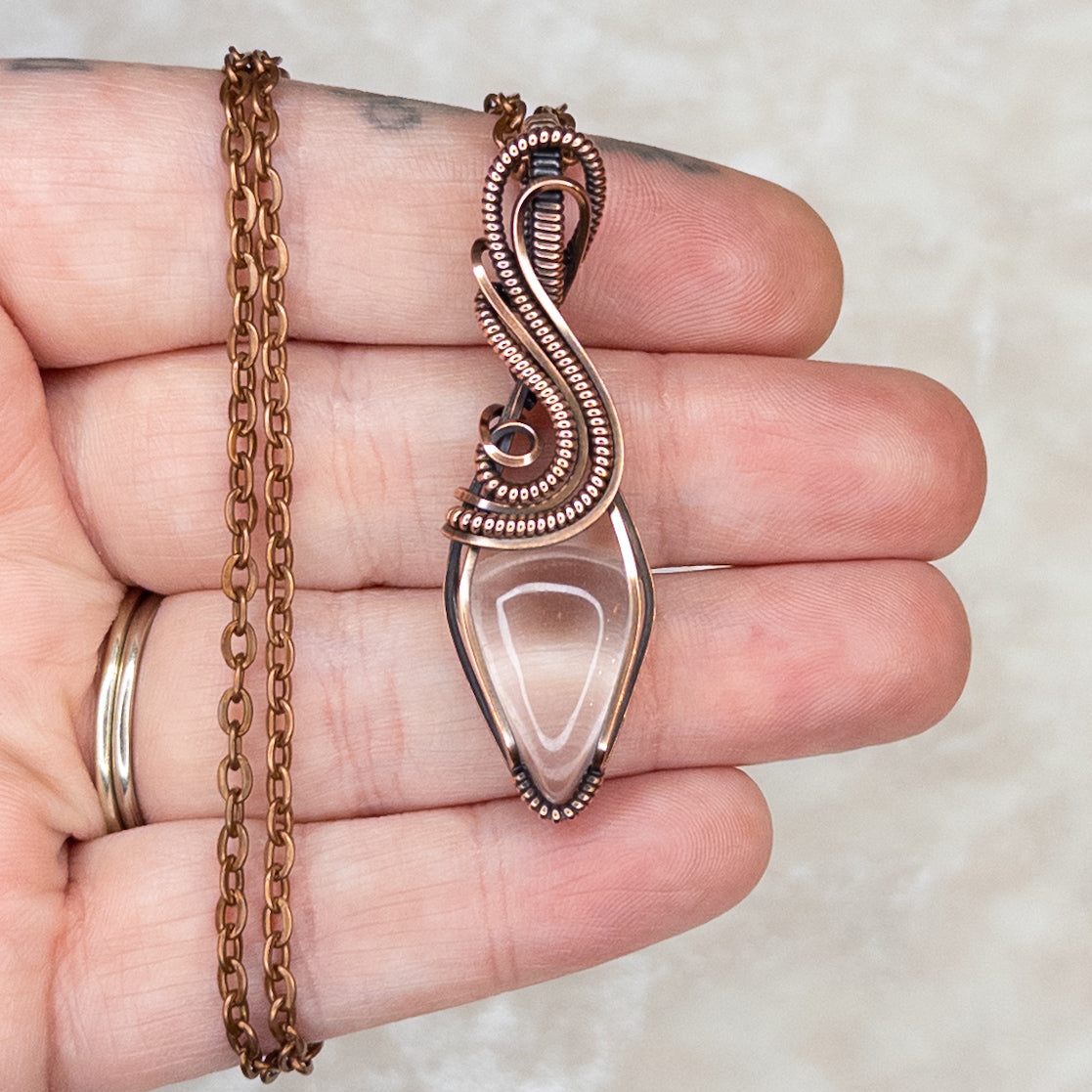 Clear Quartz Antiqued Copper Pendant