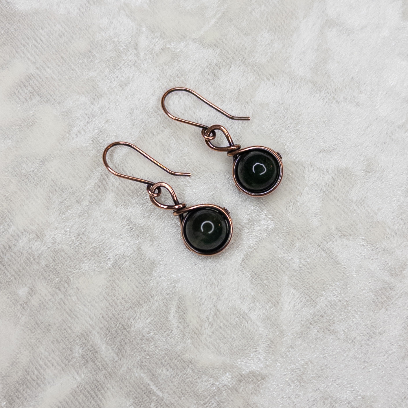 Moss Agate Antiqued Copper Earrings