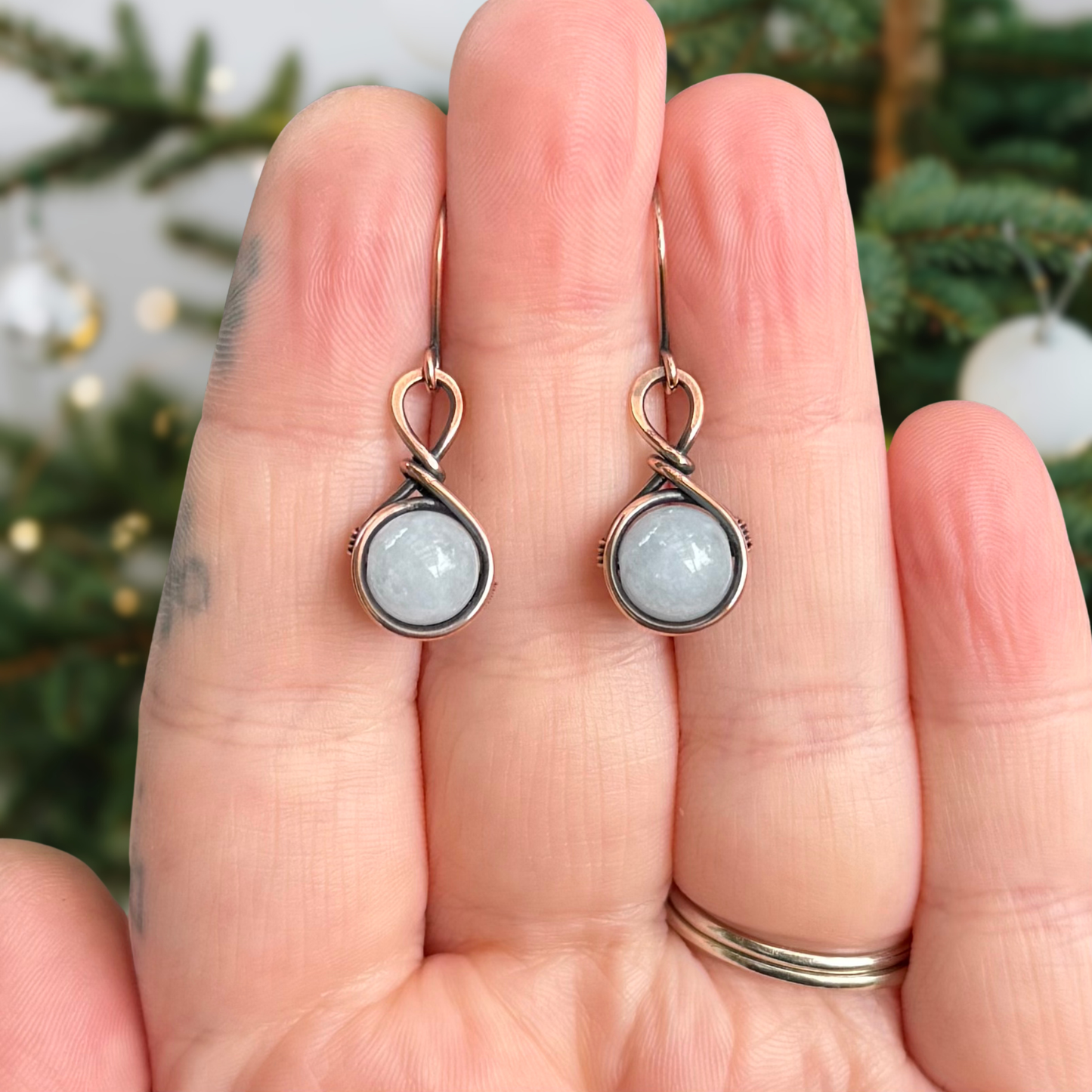 Aquamarine Antiqued Copper Earrings