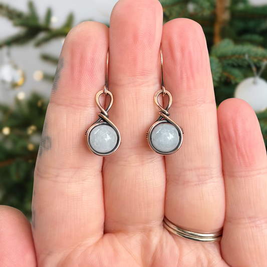 Aquamarine Antiqued Copper Earrings
