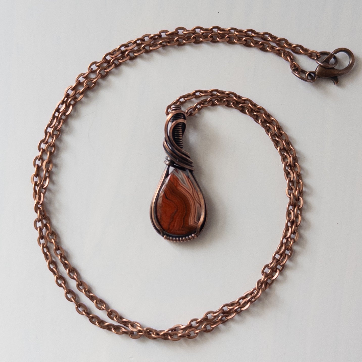 Dainty Mexican Lace Agate Copper Wrapped Pendant