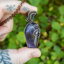 Load image into Gallery viewer, Amethyst Coffin Antiqued Copper Wrapped Pendant
