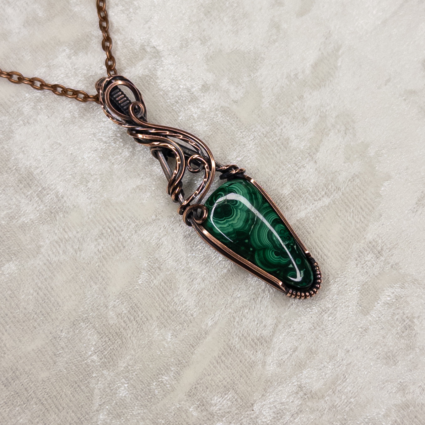 “Blossom” Malachite Antiqued Copper Pendant