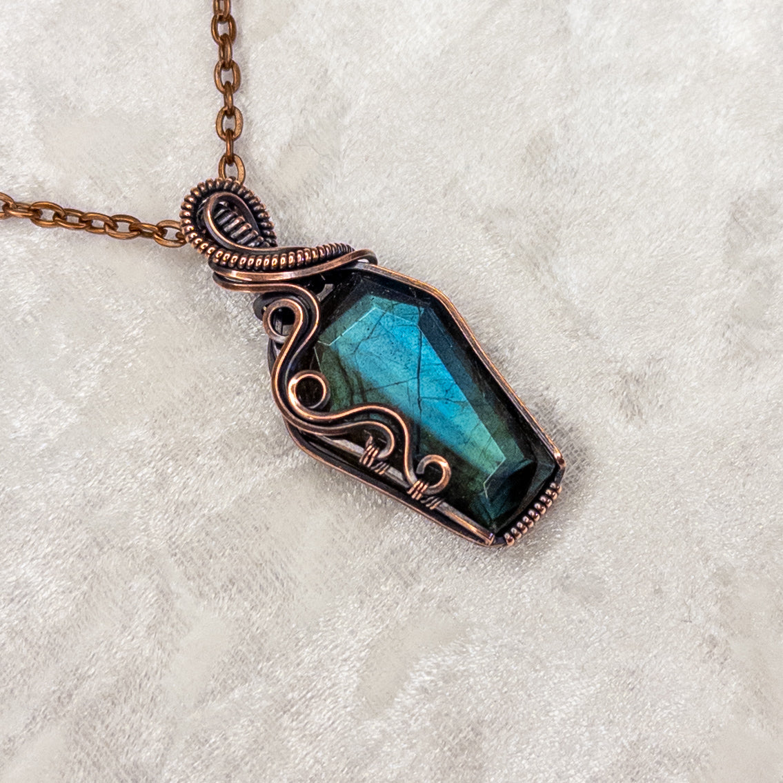 Labradorite Coffin Antiqued Copper Pendant