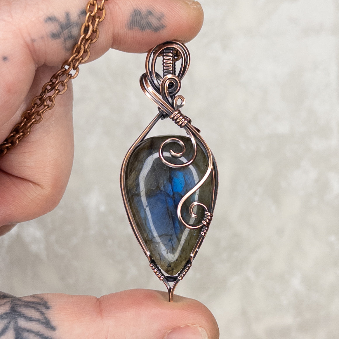 Blue Labradorite Antiqued Copper Pendant