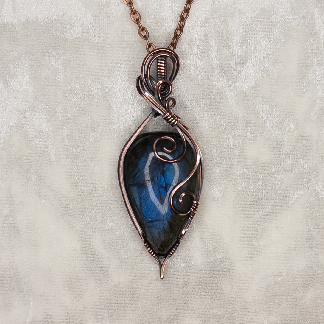 Blue Labradorite Antiqued Copper Pendant