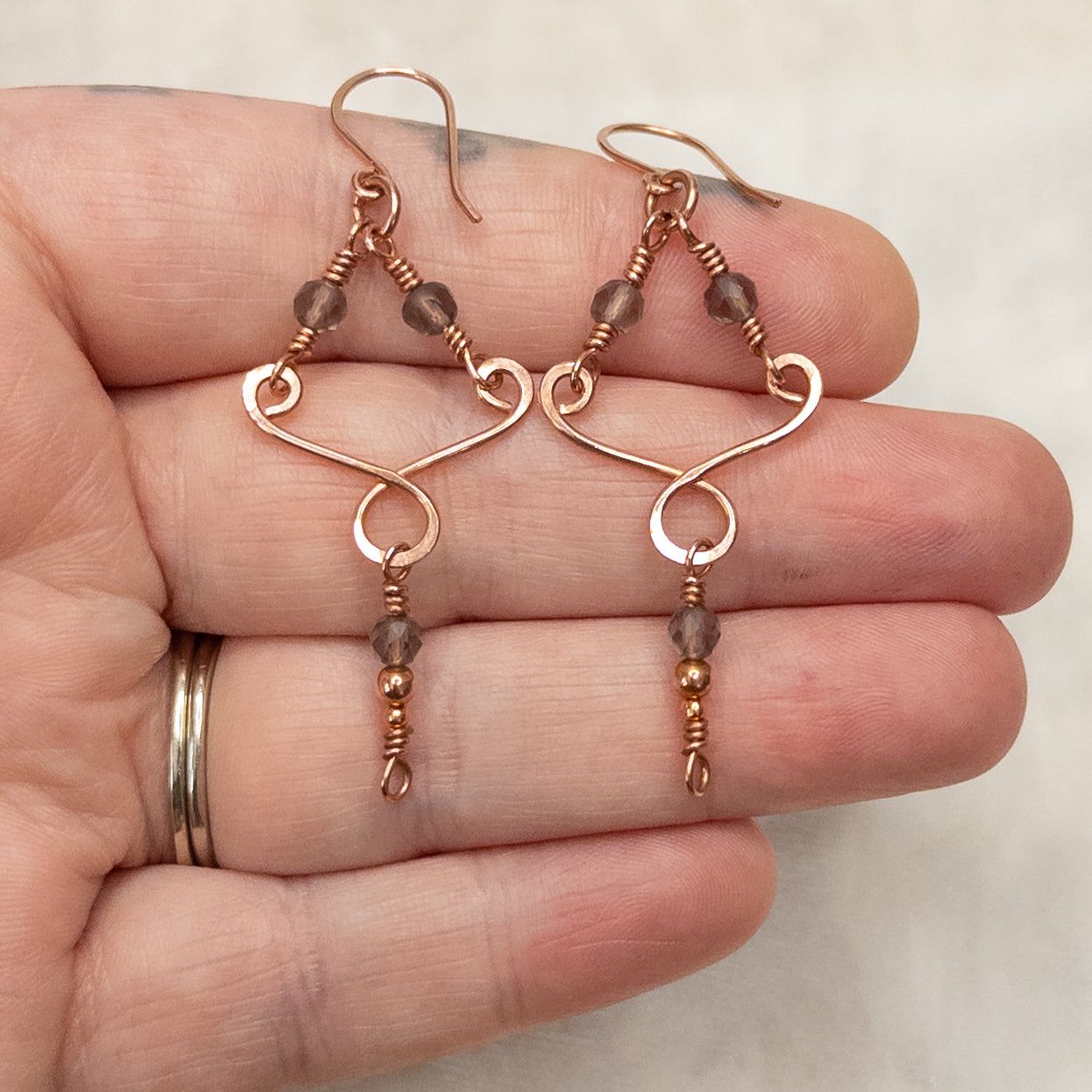 Smoky Quartz Copper Chandelier Earrings