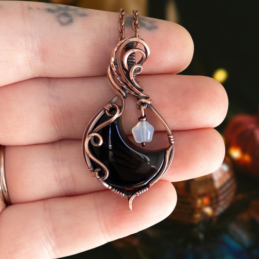 Onyx Moon & Opalite Star Antiqued Copper Pendant
