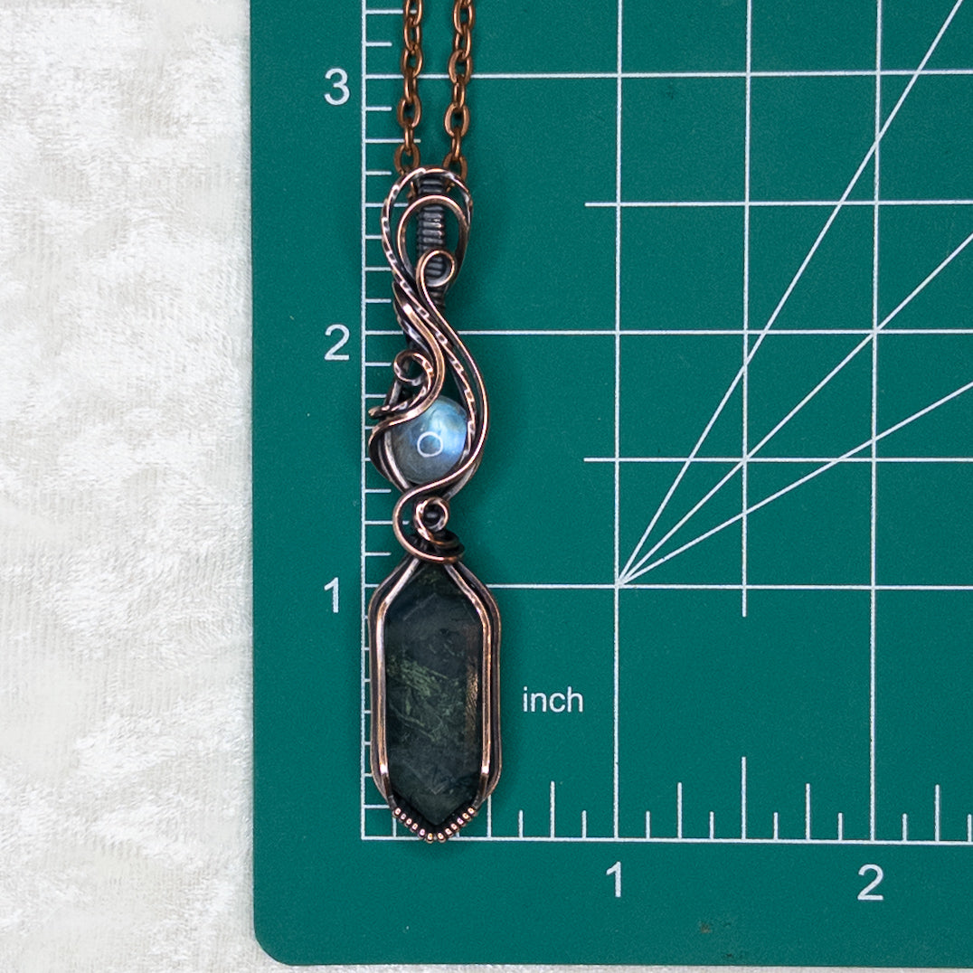 Moss Agate & Moonstone Antiqued Copper Pendant