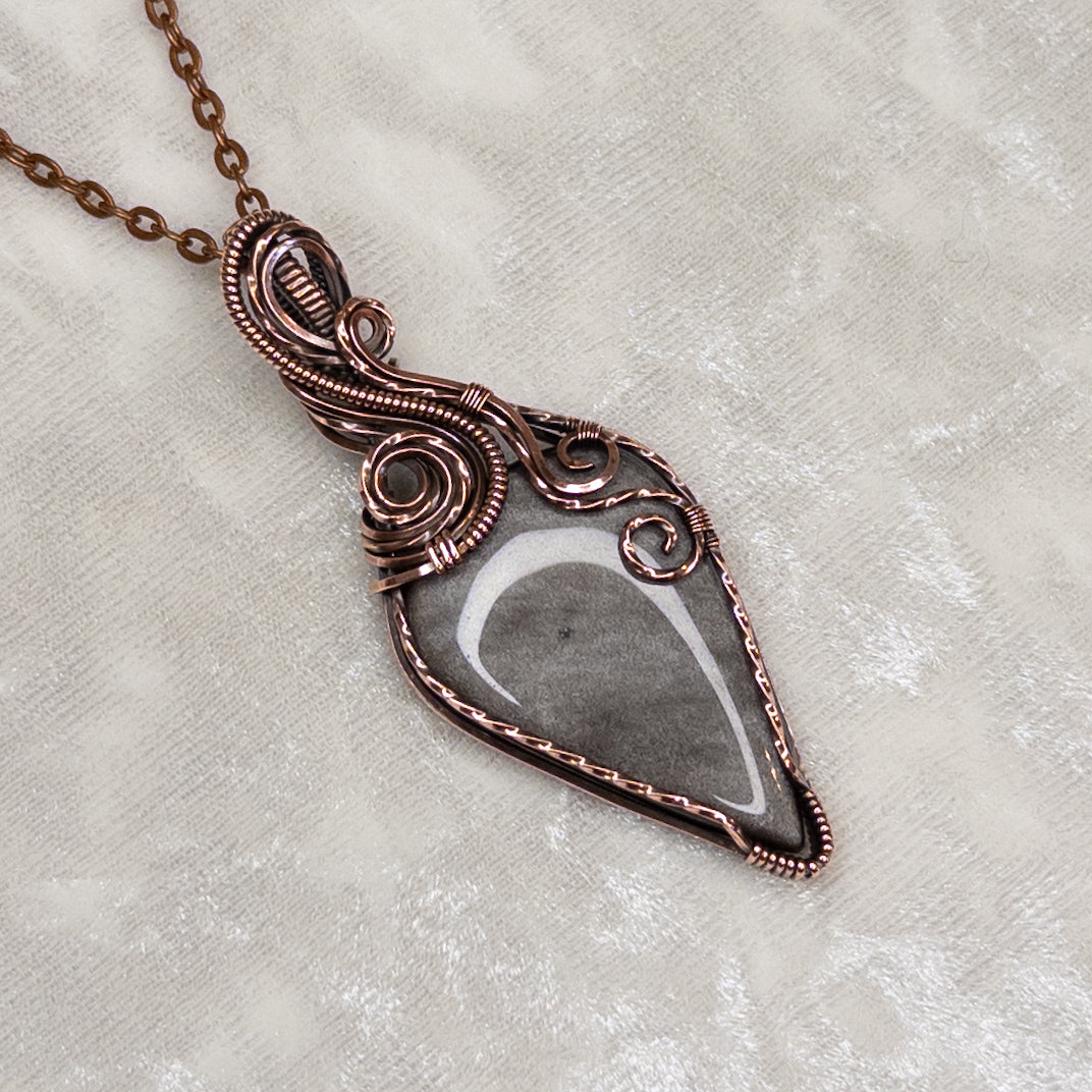 Silver Sheen Obsidian Antiqued Copper Pendant