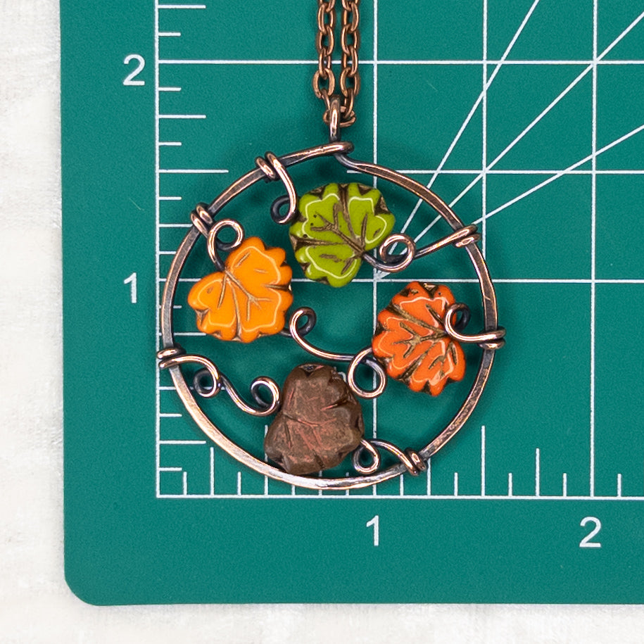 “Autumn Leaves” Antiqued Copper Pendant With Czech Glass Leaf Beads