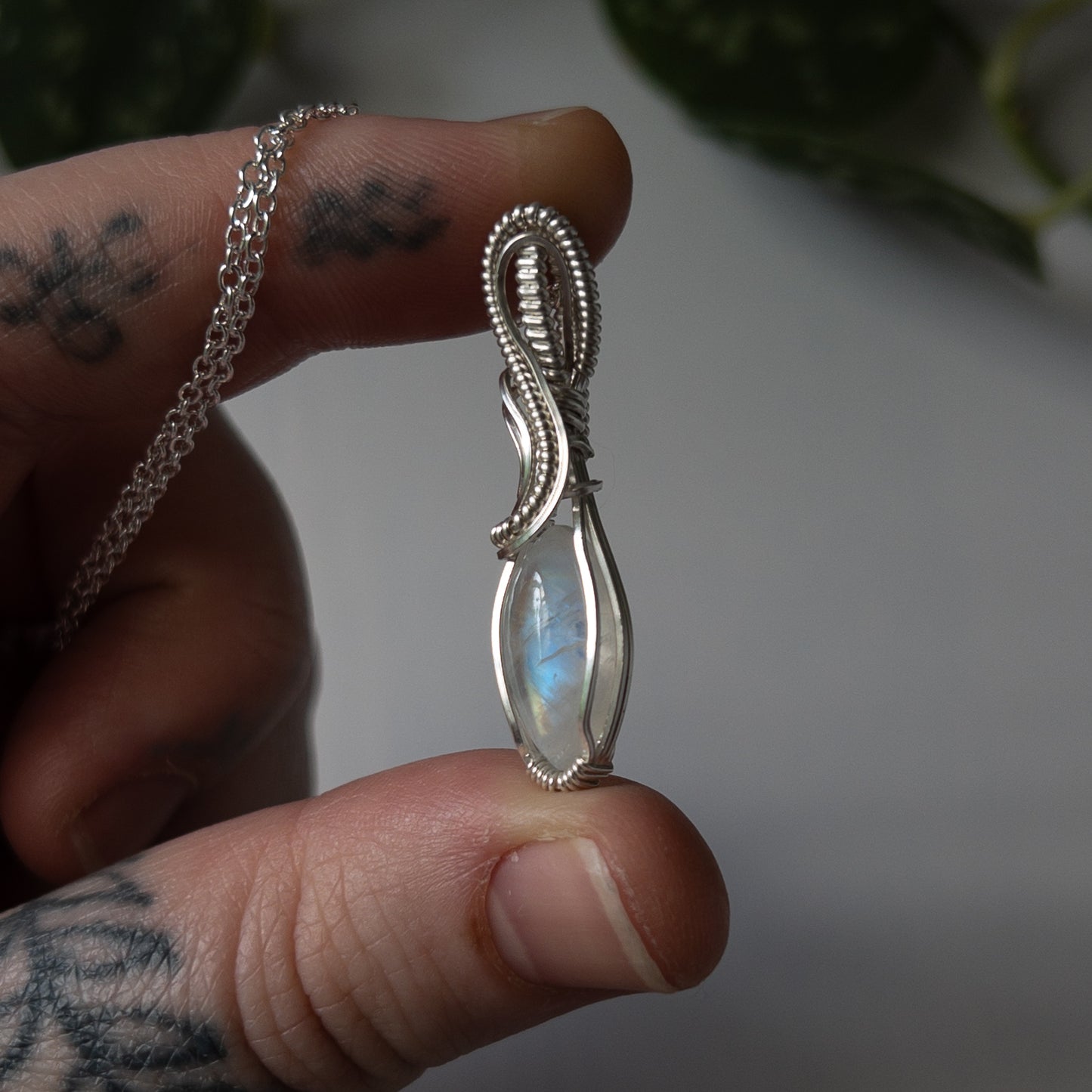 Marquise Moonstone & Sterling Silver Wrapped Pendant