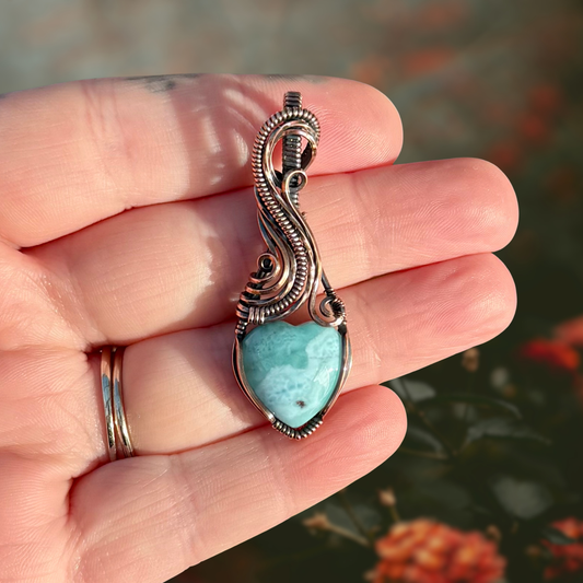 Larimar Heart Antiqued Copper Pendant