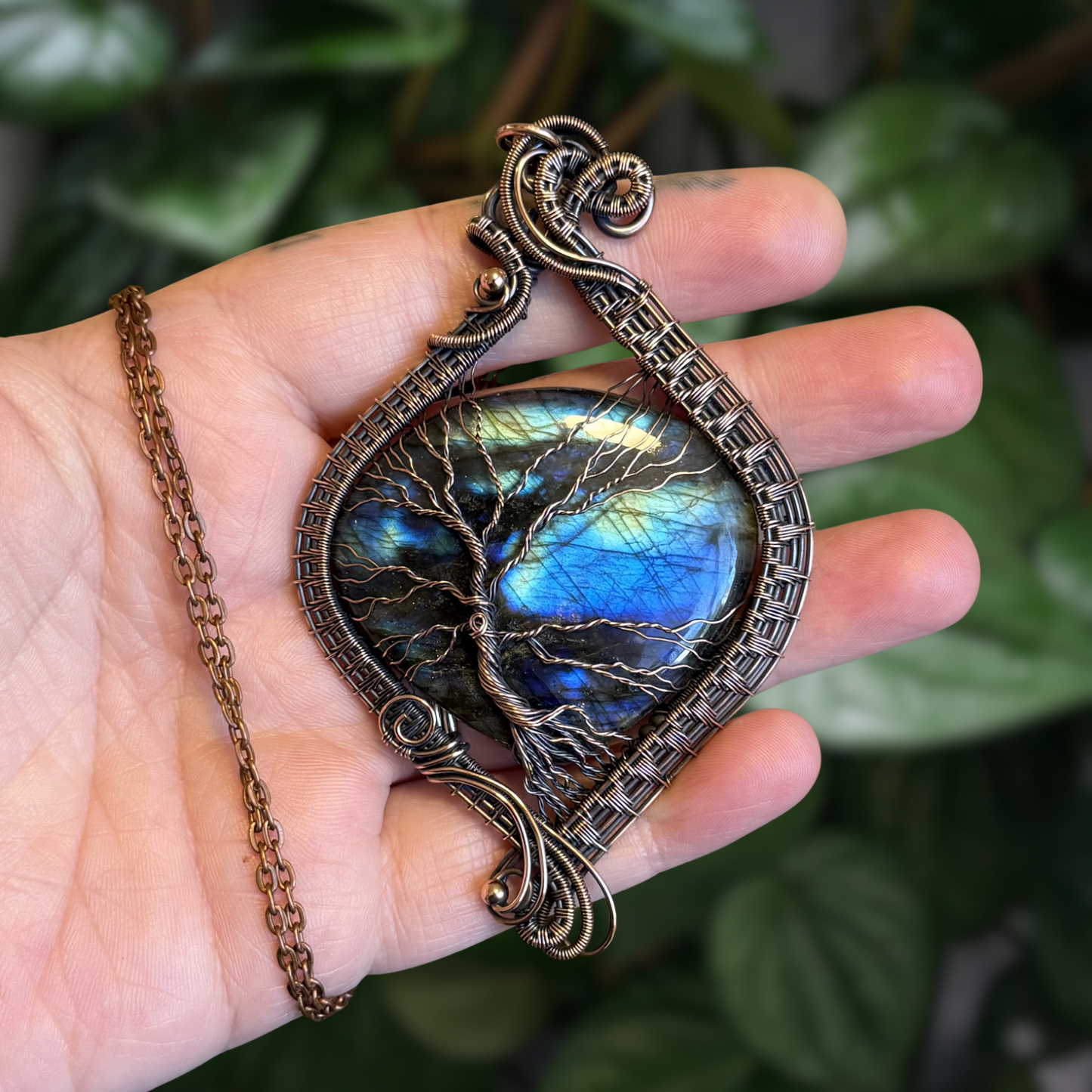 Labradorite Tree Antiqued Copper Statement Pendant