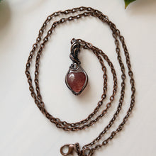 Load image into Gallery viewer, Mini Strawberry Quartz Heart &amp; Copper Wrapped Pendant - D
