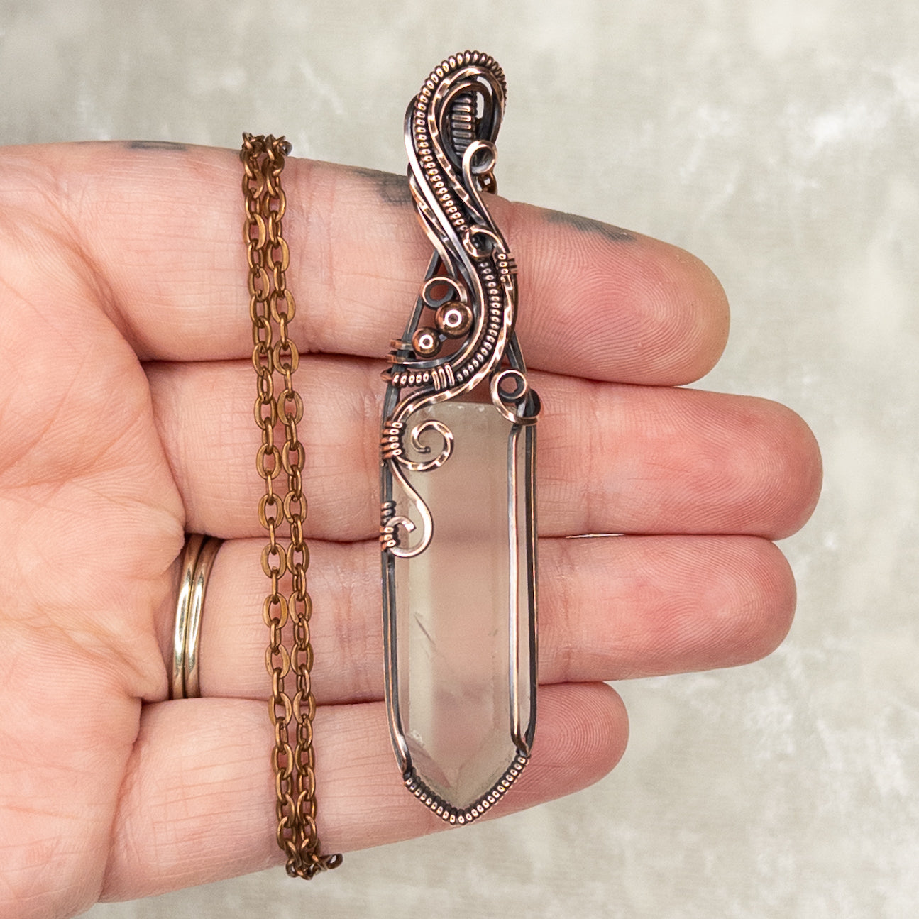 Natural Quartz Point Antiqued Copper Pendant