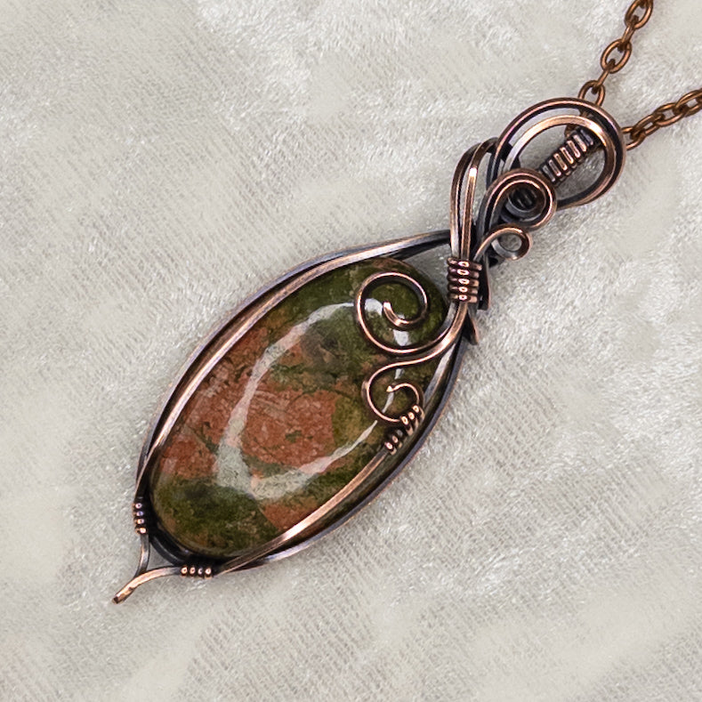 Unakite Antiqued Copper Pendant