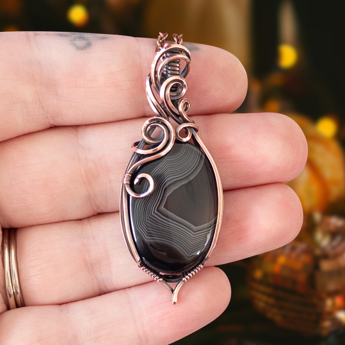 Black Onyx Antiqued Copper Pendant