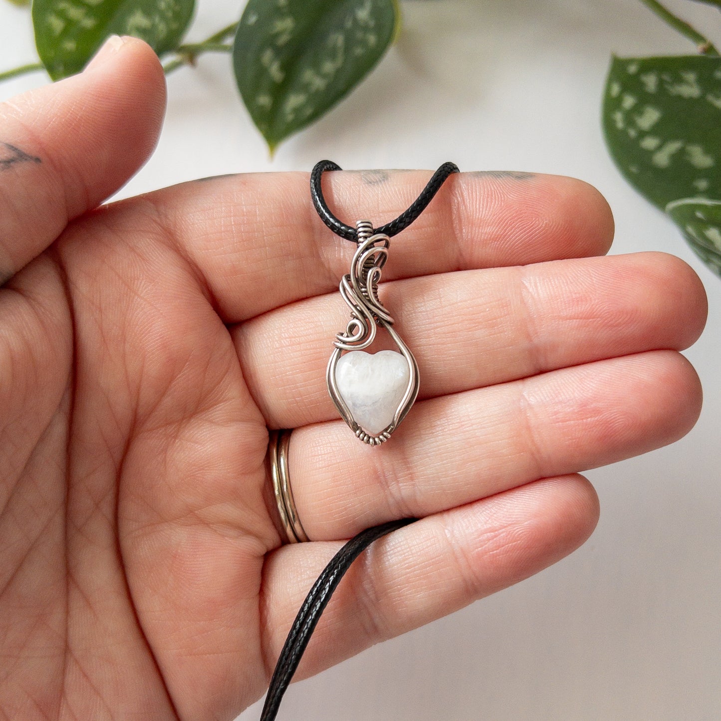 Mini Moonstone Heart & Sterling Silver Wrapped Pendant - B