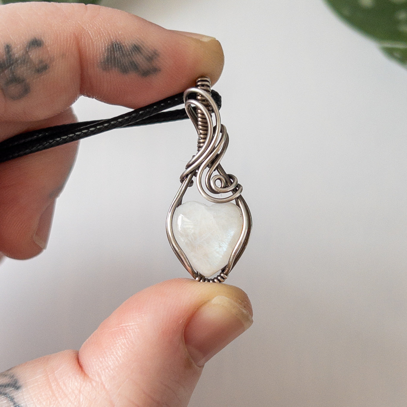 Mini Moonstone Heart & Sterling Silver Wrapped Pendant - A