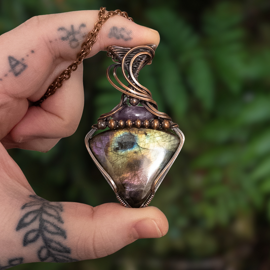 Eudaimonia - Labradorite & Lepidolite Copper Pendant