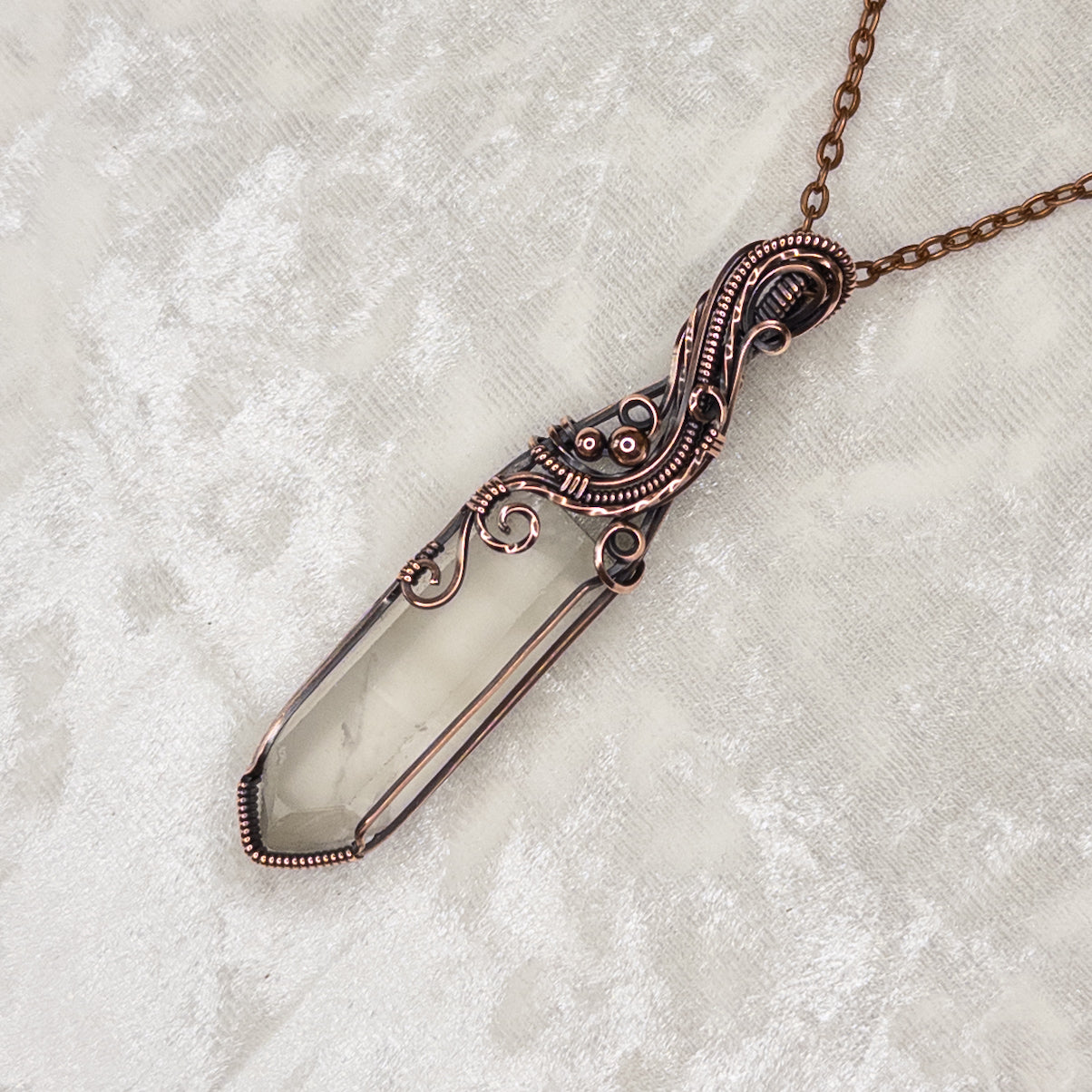 Natural Quartz Point Antiqued Copper Pendant