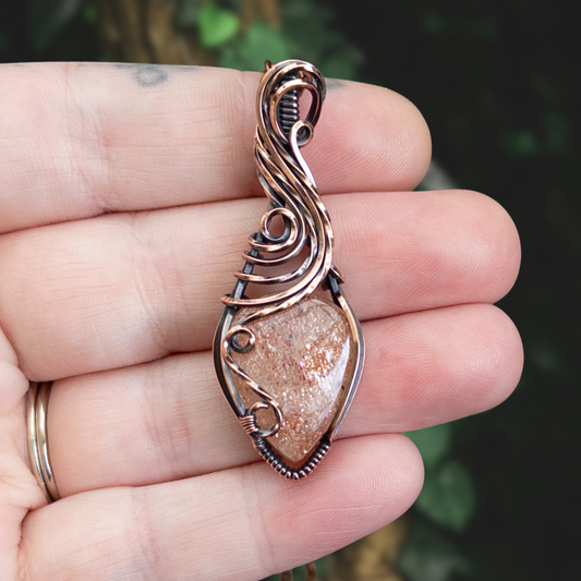Confetti Sunstone Antiqued Copper Pendant