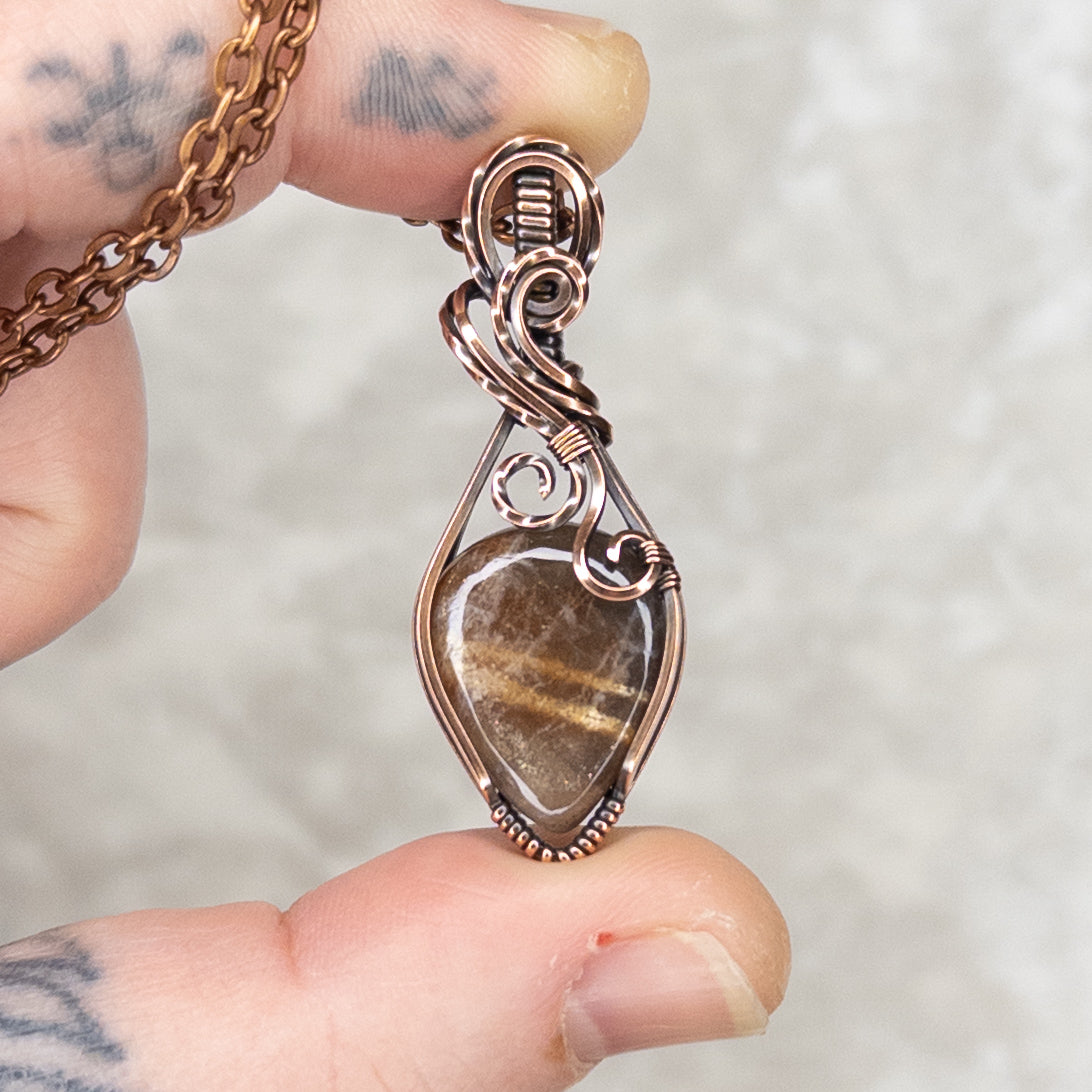 Chocolate Sunstone Antiqued Copper Pendant