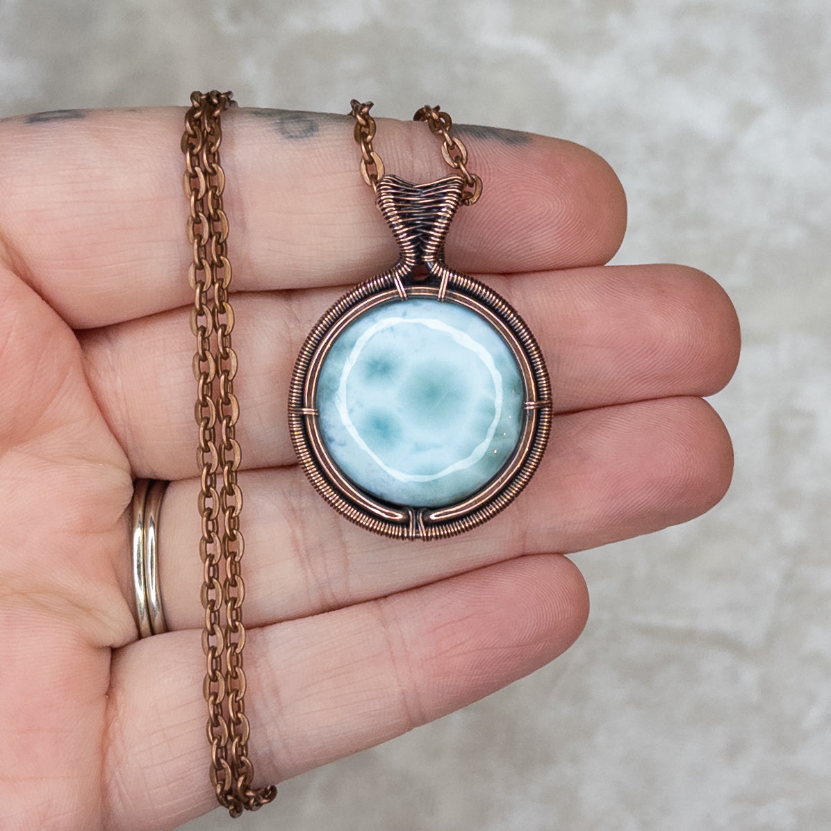 Larimar Antiqued Copper Medallion Pendant