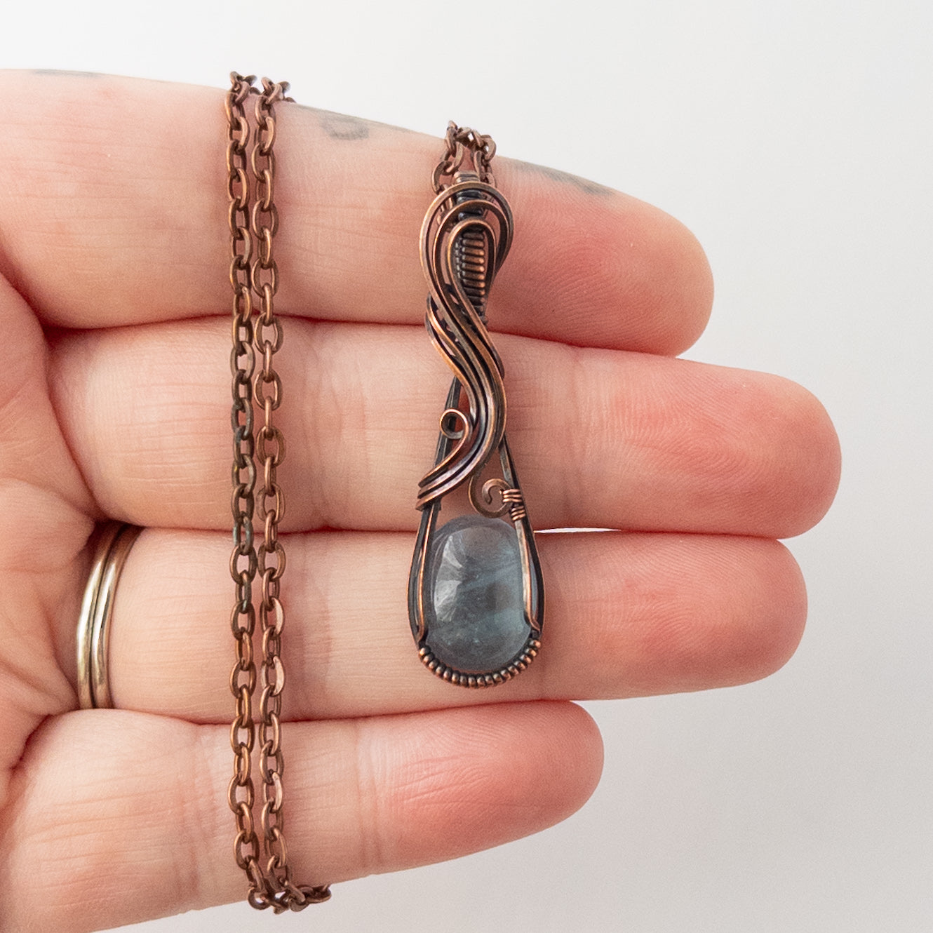 Aquamarine Copper Wrapped Pendant