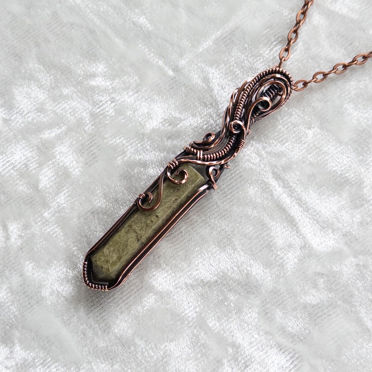 Vesuvianite Point Antiqued Copper Pendant