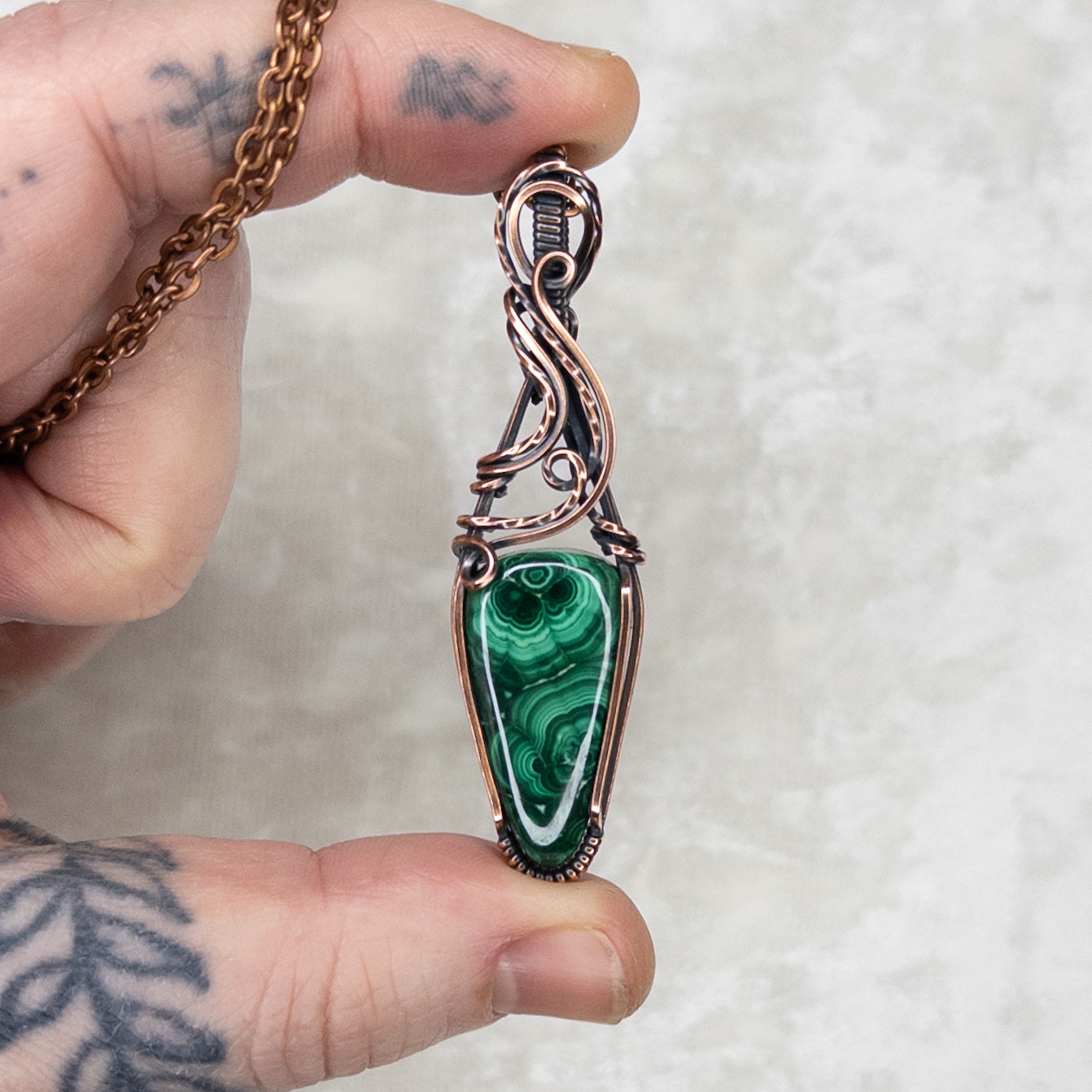 “Blossom” Malachite Antiqued Copper Pendant