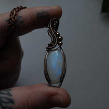 Load image into Gallery viewer, Blue Flash Moonstone &amp; Copper Wrapped Pendant
