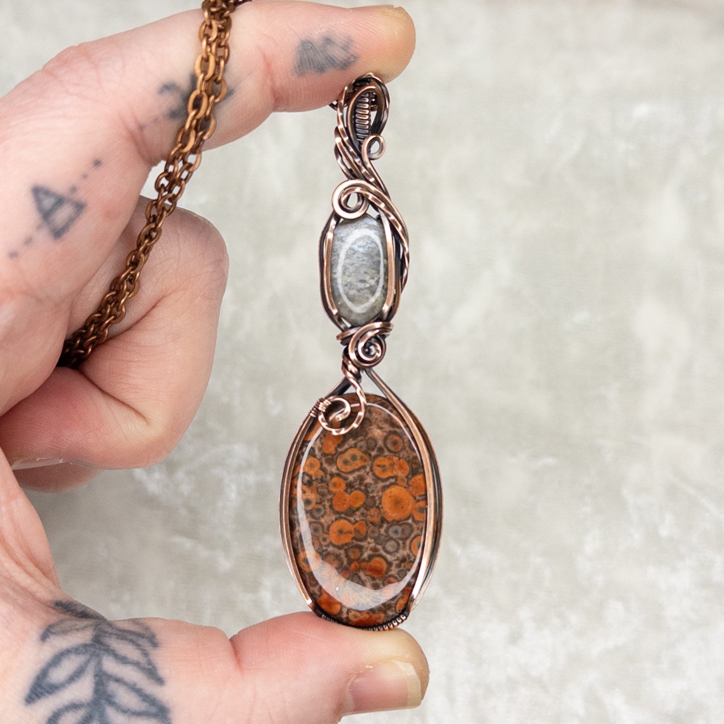 Poppy Jasper & Black Moonstone Antiqued Copper Pendant