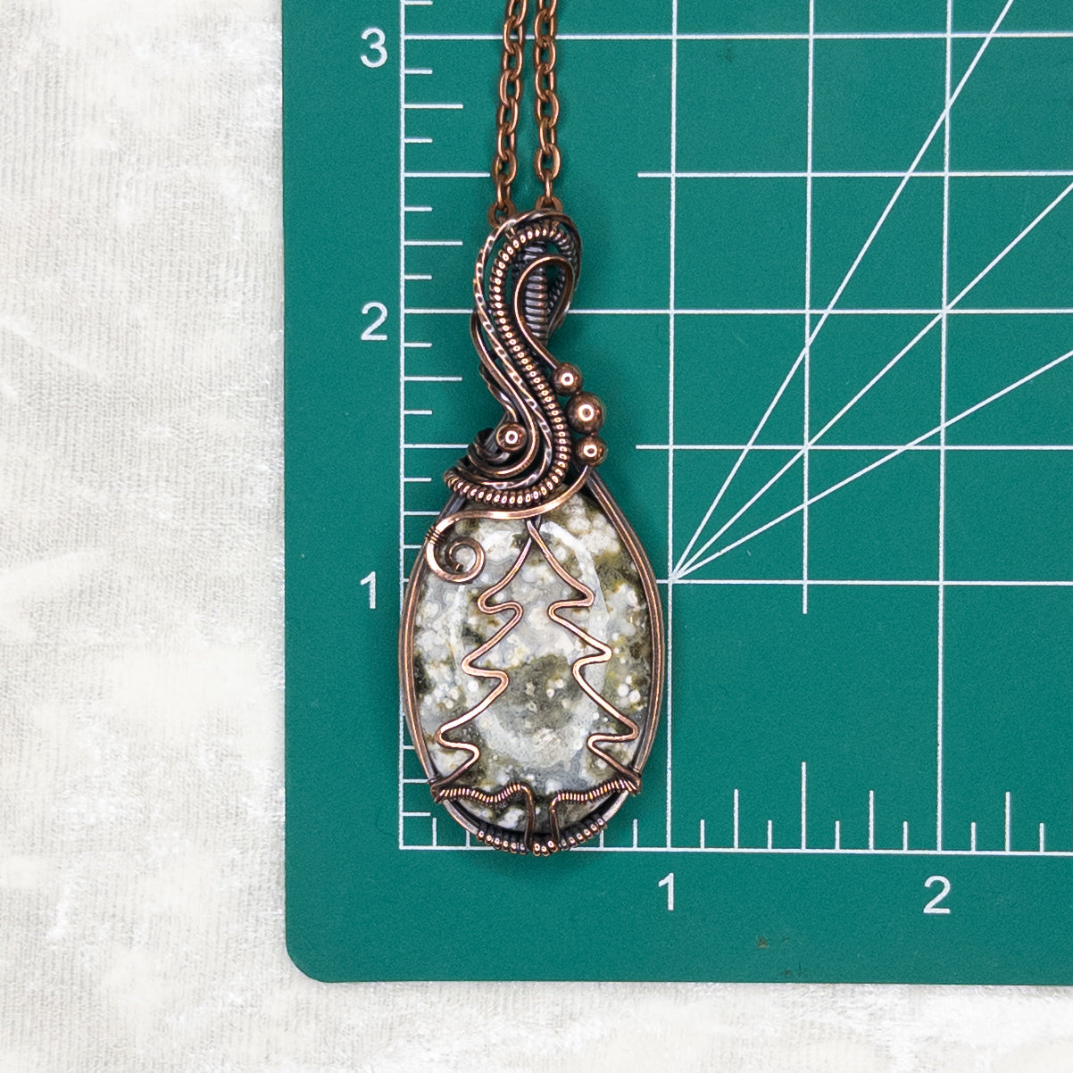 Ocean Jasper Pine Tree Antiqued Copper Pendant