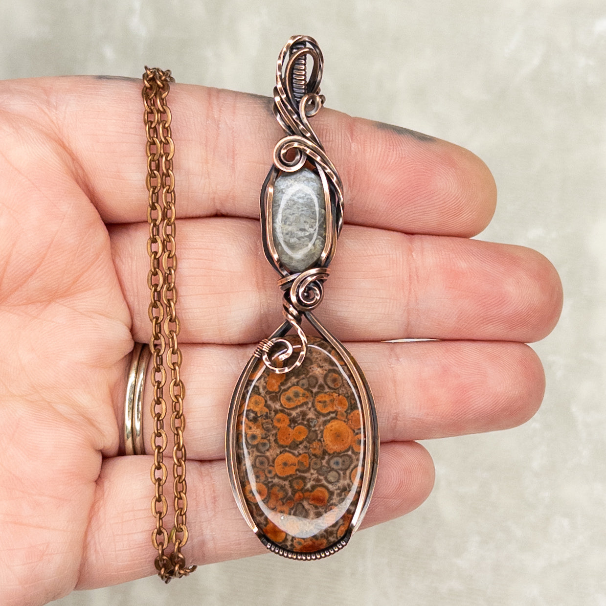 Poppy Jasper & Black Moonstone Antiqued Copper Pendant