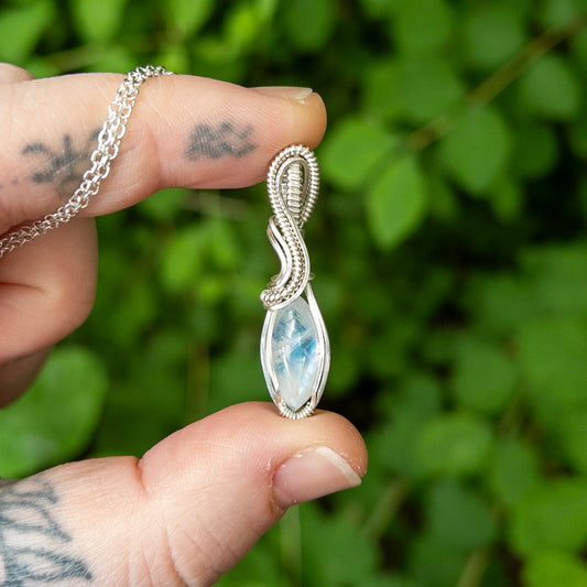 Marquise Moonstone & Sterling Silver Wrapped Pendant